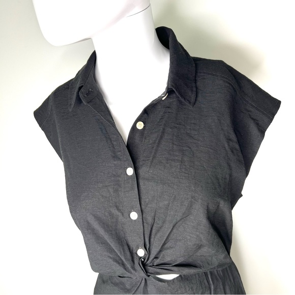 NWT Old Navy Waist-Defined Twist-Front Midi Shirt Dress Blackjack Sz Medium - Picture 3 of 12